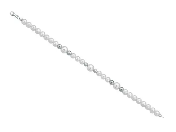 Collana di perle 6 mm con 2 sfere sfaccettate in bianco e 4 sfere lucide in oro bianco - Collezione Bouquet Verre Gioielli