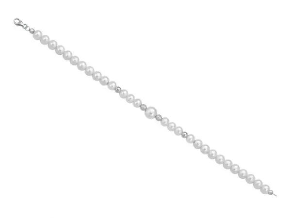 Collana di perle 6 mm con 2 sfere sfaccettate in bianco e 2 sfere lucide in oro bianco - Collezione Bouquet Verre Gioielli