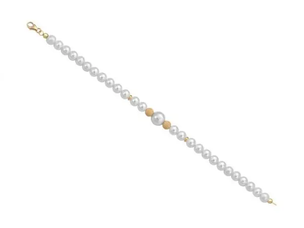 Bracciale di perle 6 mm con 2 sfere satinate in oro giallo 18 kt - Collezione Bouquet Verre Gioielli