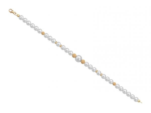 Bracciale di perle 6 mm con 4 sfere satinate in oro giallo 18 kt - Collezione Bouquet Verre Gioielli
