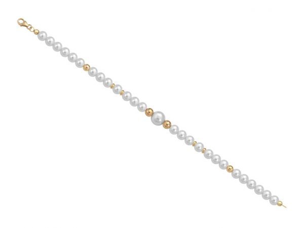 Bracciale di perle 6 mm con 4 sfere lucide in oro giallo 18 kt - Collezione Bouquet Verre Gioielli