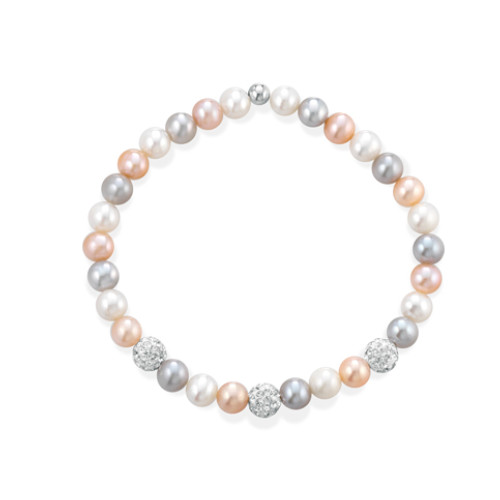 Bracciale A Molla Donna Kioto Con Perle Multicolor Con Sfere Zirconate E In Oro Bianco 18 Kt