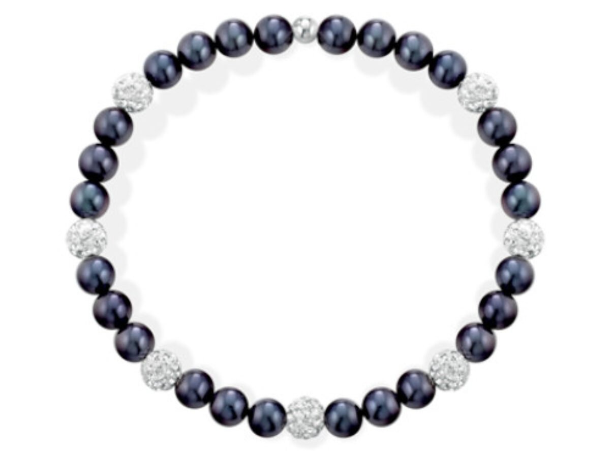 MetJakt Bracciale Donna In Pietre Naturali E Perle – Estensibile Con Zirconi E Platino/Oro 18k, 18-19,5 Cm