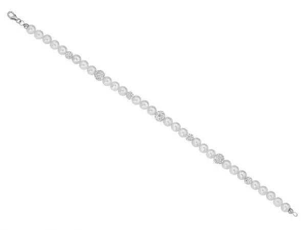 Bracciale di perle 6mm con 7 sfere zirconate ? Collezione Zirconia in oro bianco  Verre Gioielli - Perle