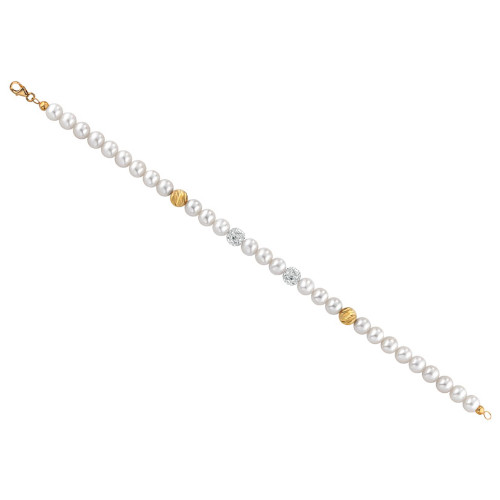 Bracciale Donna Kioto Con Perle E Sfere Zirconate Con Sfere In Oro Giallo 18 Kt