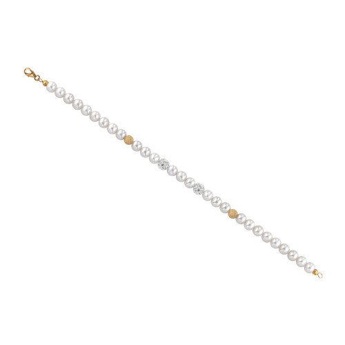 Bracciale Donna Kioto Con Perle E Sfere Zirconate E Satinate In Oro Giallo 18 Kt