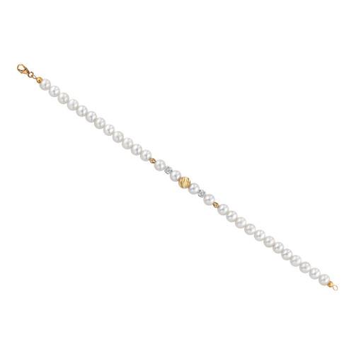 Bracciale Donna Kioto Con Perle Sfere Sfaccettate E Zirconate In Oro Giallo 18 Kt