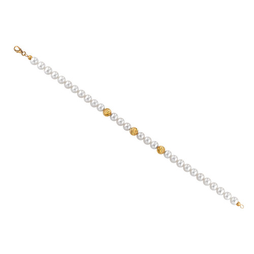 Bracciale Donna Kioto Con Perle E Sfere Rigate In Oro Giallo 18 Kt