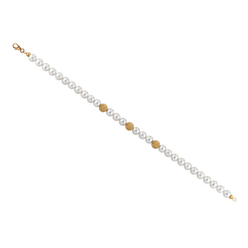 Bracciale Donna Kioto Con Perle E Sfere Satinate In Oro Giallo 18 Kt