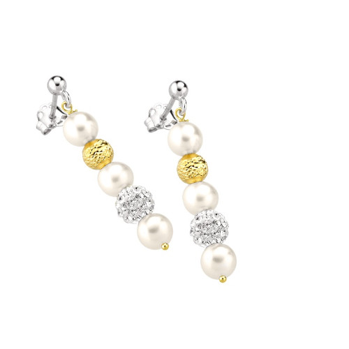 Orecchini Donna Kioto Con Perle E Sfere Zirconate E Sfaccettate In Oro Giallo18 Kt