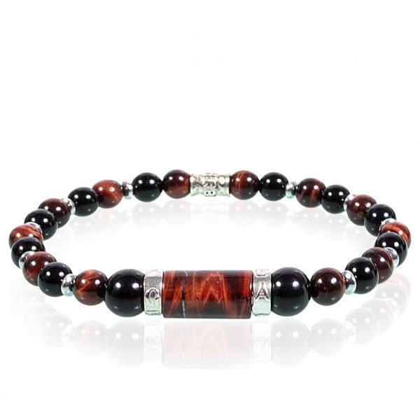 Bracciale Uomo Gerba Stone Charlie Con Filo Elastico E Pietre Di Occhio Di Tigre Rosso Onice Lucido E Componenti In Argento 925 3 - Verre Gioielli Bracciale Uomo Gerba Stone Charlie Con Filo Elastico E Pietre Di Occhio Di Tigre Rosso Onice Lucido E Componenti In Argento 925