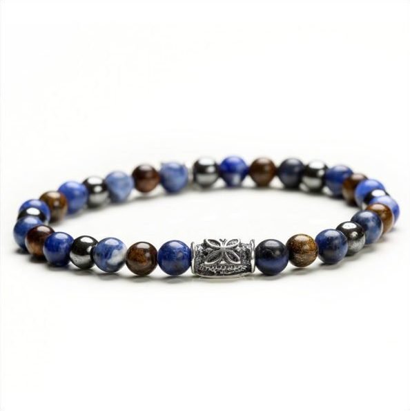 Bracciale Macramè Fatto A Mano Con Occhio Di Tigre Rosso E Onice 8mm - Fermaglio In Argento 925, Black Tiger