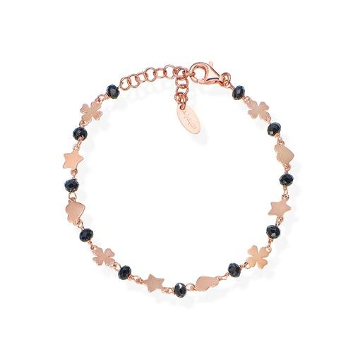 Bracciale Donna Amen Elegance In Argento 925 Rosato Con Quadrifogli Stelle E Cuori