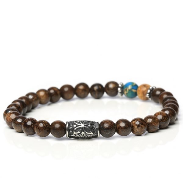Bracciale Uomo Gerba Lab Con Filo Elastico Perle In Pietre di Occhio Di Tigre Blu Paesina Turchese E Componenti In Metallo 3 - Verre Gioielli caffe-01-verre-gioielli
