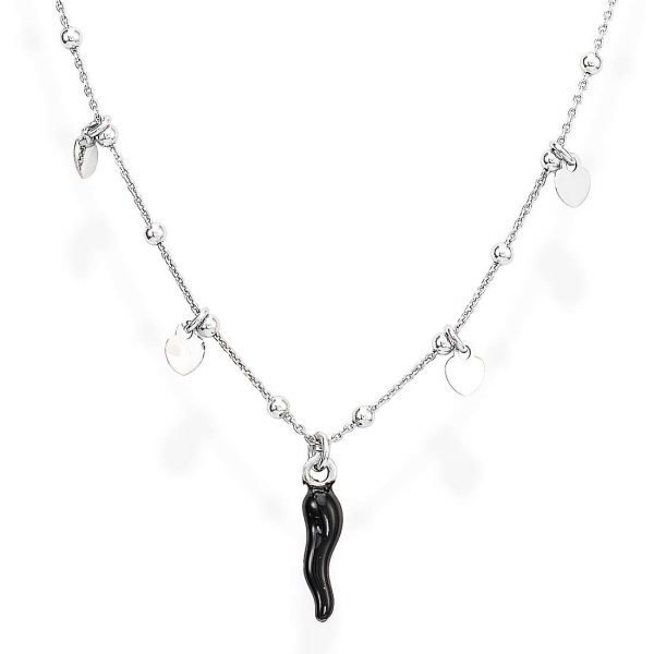 Collana Donna Amen Romance In Argento 925 Rodiato Con Cuori E Charms A Cornetto 3 - Verre Gioielli collana-con-cuore-e-cornetto-in-argento-da-donna-di-amen-clcshbn_307775-verre-gioielli