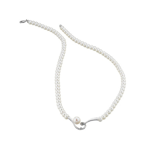 Collana Donna Kioto Con Perle In Oro Bianco 18 Kt E Diamanti 0.015 Ct