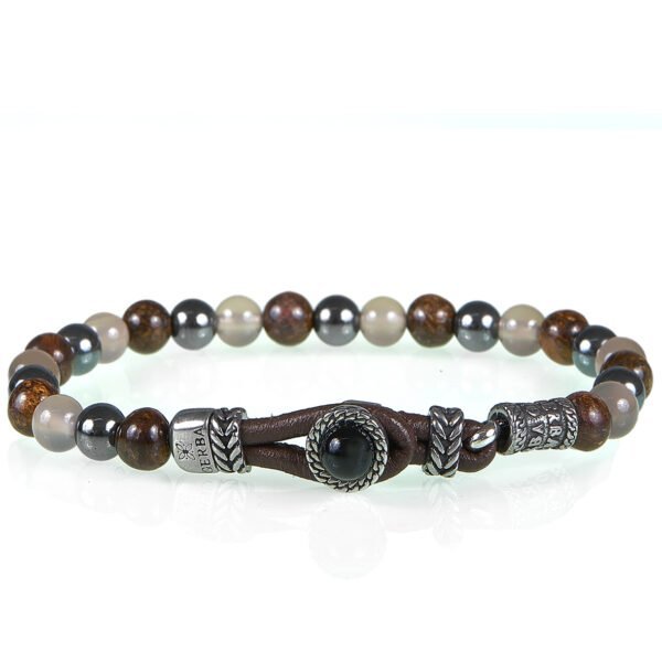 Bracciale Uomo Gerba Lab Con Cordino Marrone E Perle In Pietre di Bronzite Ematite Agata E Componenti In Metallo 3 - Verre Gioielli gerba049-600x600 verre gioielli