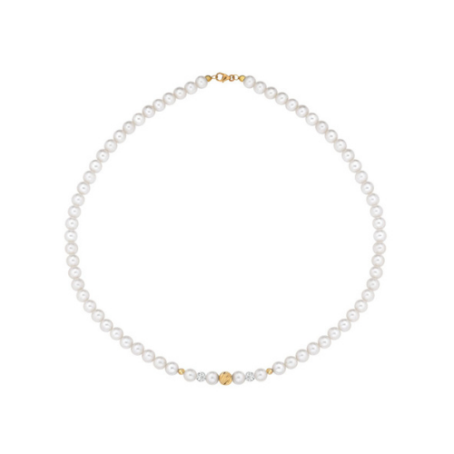 Collana Donna Kioto Con Perle E Sfere Zirconate E Rigate In Oro Giallo 18 Kt
