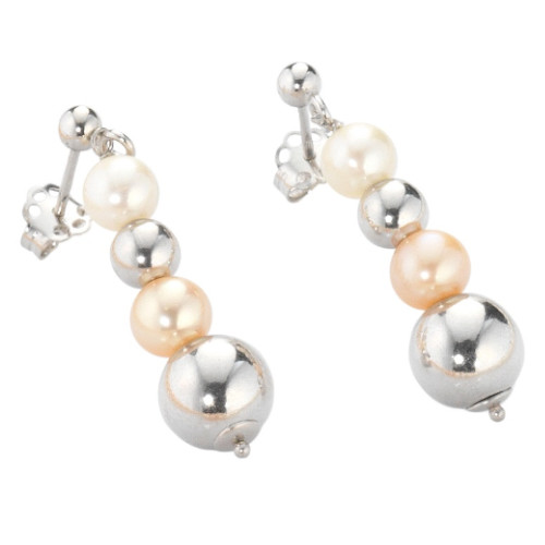Orecchini Donna Kioto Con Perle E Sfere Lucide In Oro Bianco 18 Kt