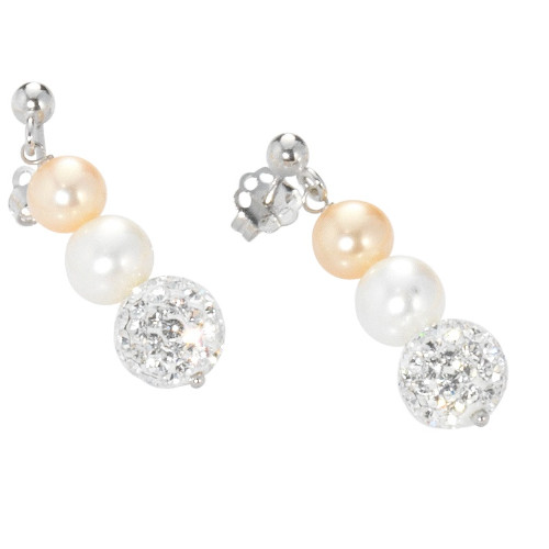 Orecchini Donna Kioto Con Perle E Sfere Zirconate In Oro Bianco 18 Kt