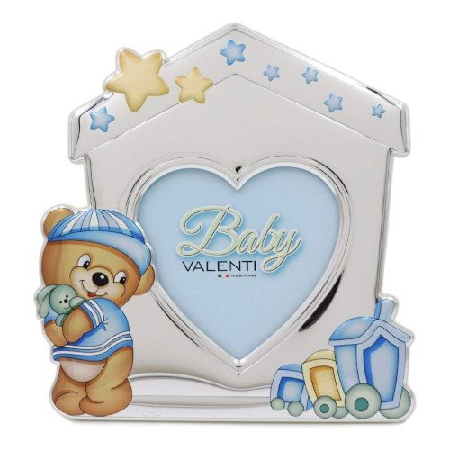 Cornice Portafoto Valenti Baby Celeste In Argento 925 Con Orsetto