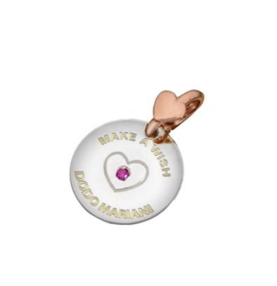 Charms Dodo Mariani Rotondo Inciso A Cuore In Argento 925 Oro Giallo E Zaffiro Rosso 3 - Verre Gioielli Charms Dodo Mariani Rotondo Inciso A Cuore In Argento 925 Oro Giallo E Zaffiro Rosso