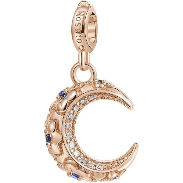 Charm Donna Rosato Storie Luna In Argento Rosato E Zirconi Bianchi E Blu 3 - Verre Gioielli RZ012 verre gioeilli