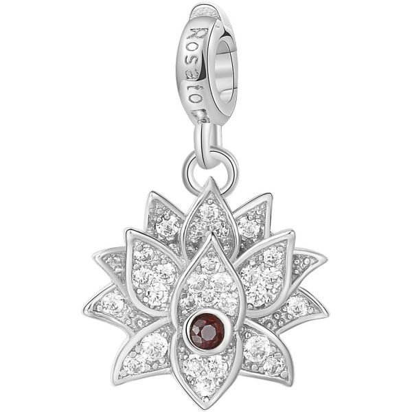 Charm Donna Rosato Storie Fiore Di Loto In Argento Zirconi Bianchi E 1 Zircone Arancione 3 - Verre Gioielli RZ015R verre gioielli
