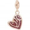 Charm Donna Rosato Storie Cuore In Argento Galvanica Rosa E Smalto Rosso Glitter 1 - Verre Gioielli RZ060 verre gioielli