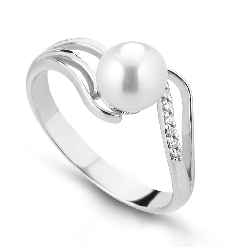 Anello Donna Kioto In Oro Bianco 18 KT Con Perla E Diamanti 0.05 Ct