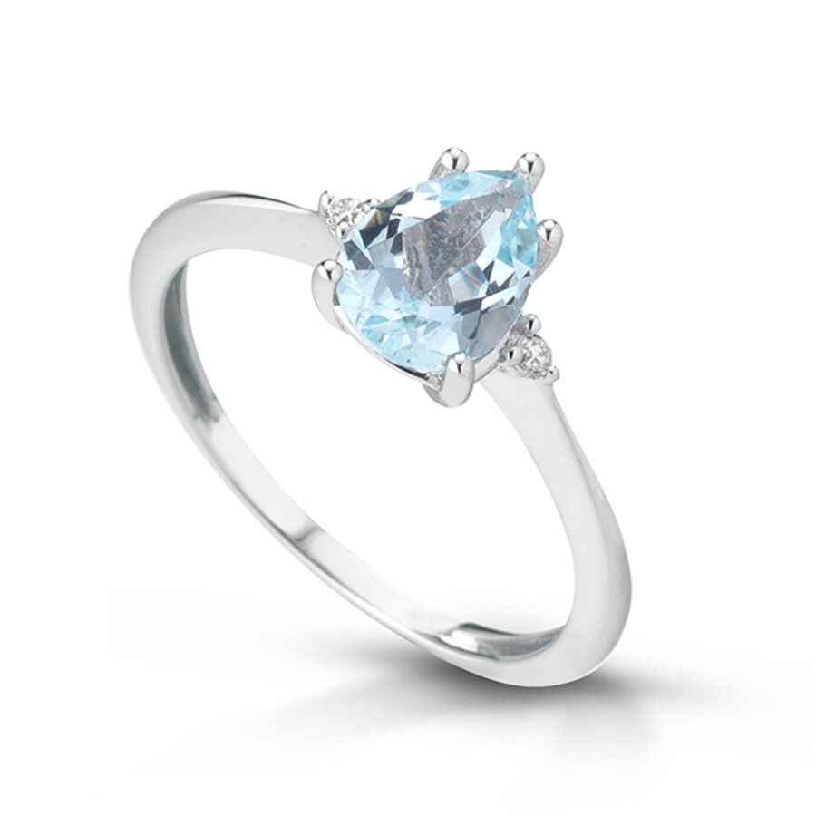Anello solario pavé topazio e diamanti - Oro bianco 18K (750) - Regalo raffinato per lei - Consegna gratua