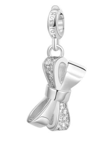 Charm Donna Rosato Storie Fiocco In Argento 925 E Zirconi Bianchi 3 - Verre Gioielli RZ055R verre gioielli