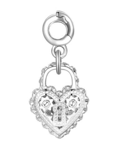 Charm Donna Rosato Storie Lucchetto In Argento 925 3 - Verre Gioielli RZ056R verre gioielli