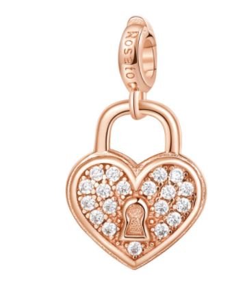 Charm Donna Rosato Storie Cuore In Argento 925 E Placcatura Oro Rosa 3 - Verre Gioielli RZ057 verre gioeilli