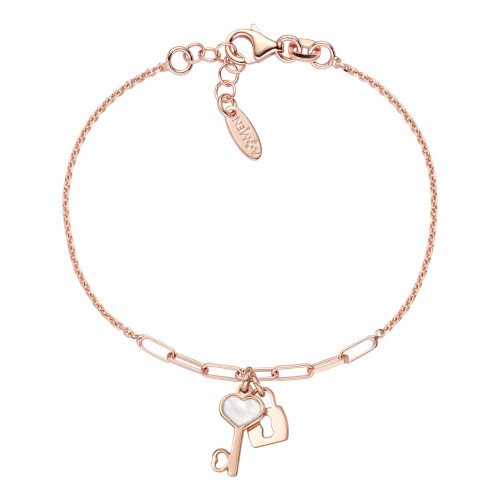 Bracciale Donna Amen In Argento 925 Rose E Madreperla Bianca A Doppia Catena E Charms 3 - Verre Gioielli BRMPCHRB verre gioelli