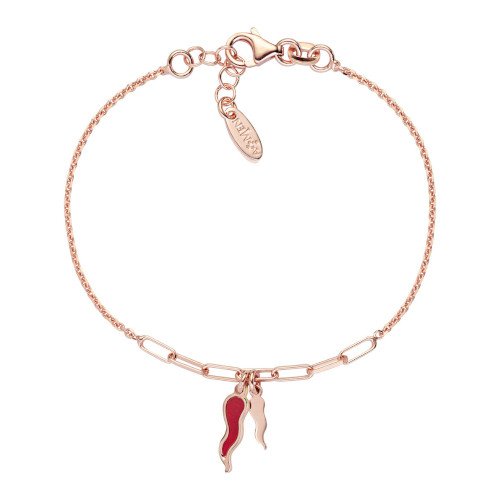 Bracciale Donna Amen In Argento 925 Rose E Madreperla Rossa A Doppia Catena E Charms 3 - Verre Gioielli Bracciale Donna Amen In Argento 925 Rose E Madreperla Rossa A Doppia Catena E Charms