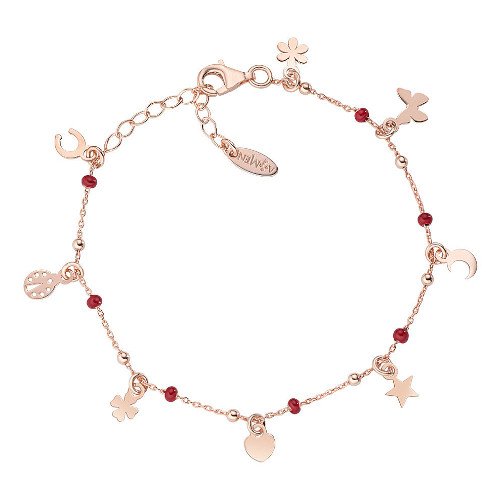 Bracciale Donna Amen In Argento 925 Rosè Smalto Rosso Con Charms 3 - Verre Gioielli Bracciale Donna Amen In Argento 925 Rosè Smalto Rosso Con Charms
