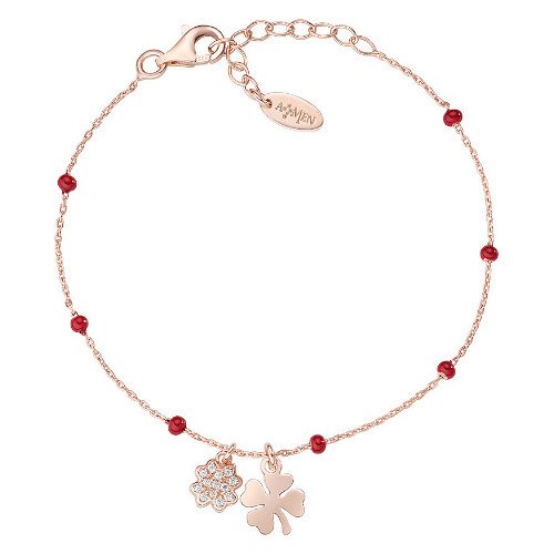 Bracciale Donna Amen In Argento 925 Rosè Smalto Rosso E Zirconi Bianchi Con Charms 3 - Verre Gioielli BRSMQQZRR verre gioielli