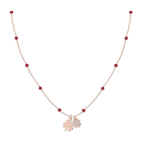 Collana Donna Amen In Argento 925 Rosè Smalto Rosso E Zirconi Bianchi Con Charms 3 - Verre Gioielli CLSMQQZRR verre gioielli
