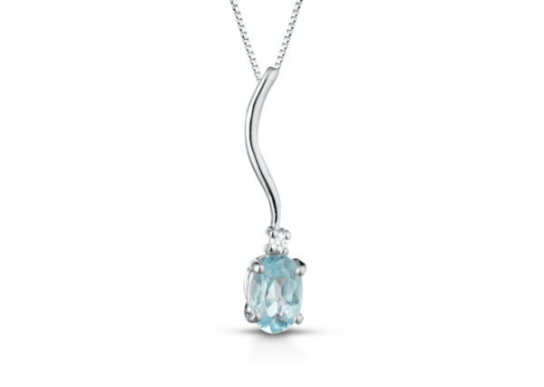 Collana Donna Pg Gioielli In Oro Bianco 18 Kt Con Acquamarina Pendente 0.40 Ct E Diamanti 0.01 Kt