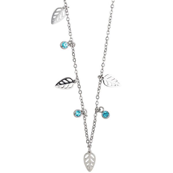 Collana Donna Mya Boccadamo In Acciaio Rodiato Con Acquamarina E Foglie Pendenti