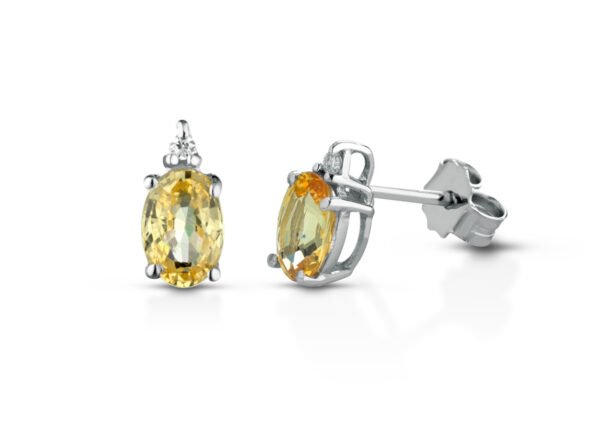 Orecchini Donna Pg Gioielli In Oro Bianco 18 kt Con Zaffiro Giallo 1.20 Ct E Diamanti 0.026 Kt