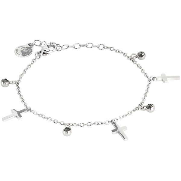 Bracciale Donna Mya Boccadamo In Acciaio Rodiato Con Diamanti Neri E Croci Pendenti 3 - Verre Gioielli Bracciale Donna Mya Boccadamo In Acciaio Rodiato Con Diamanti Neri E Croci Pendenti