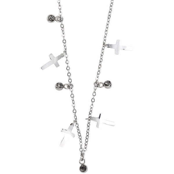 Collana Donna Mya Boccadamo In Acciaio Rodiato Con Diamanti Neri E Croci Pendenti 3 - Verre Gioielli Collana Donna Mya Boccadamo In Acciaio Rodiato Con Diamanti Neri E Croci Pendenti
