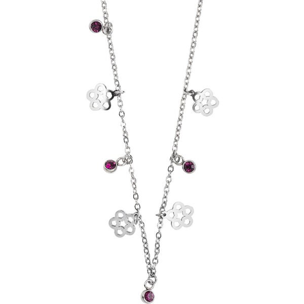 Collana Donna Mya Boccadamo In Acciaio Rodiato Con Ametista E Fiori Pendenti 3 - Verre Gioielli Collana Donna Mya Boccadamo In Acciaio Rodiato Con Ametista E Fiori Pendenti