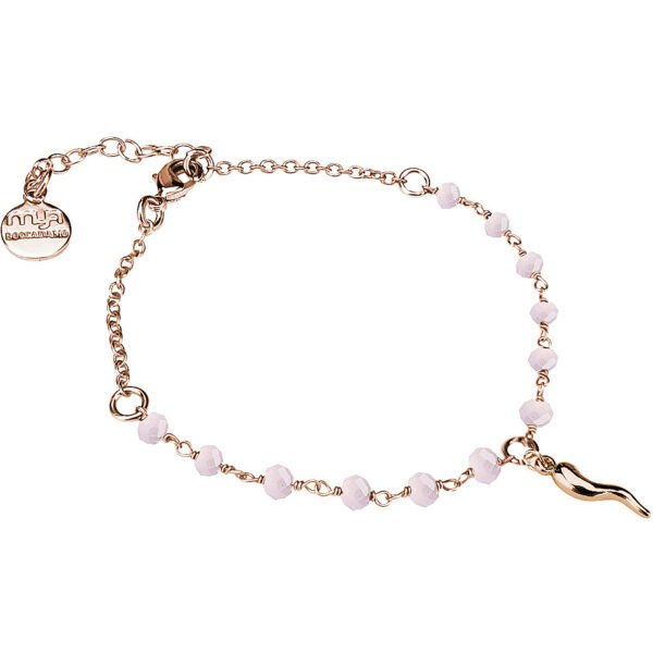 Bracciale Donna Mya Boccadamo In Bronzo Placcato Oro Rosa Con Cristalli Rosa E Charm A Cornetto