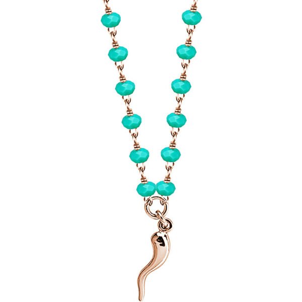 Collana Donna Mya Boccadamo In Bronzo Placcato Oro Rosa Con Cristalli Celesti E Charm A Cornetto 3 - Verre Gioielli Collana Donna Mya Boccadamo In Bronzo Placcato Oro Rosa Con Cristalli Celesti E Charm A Cornetto