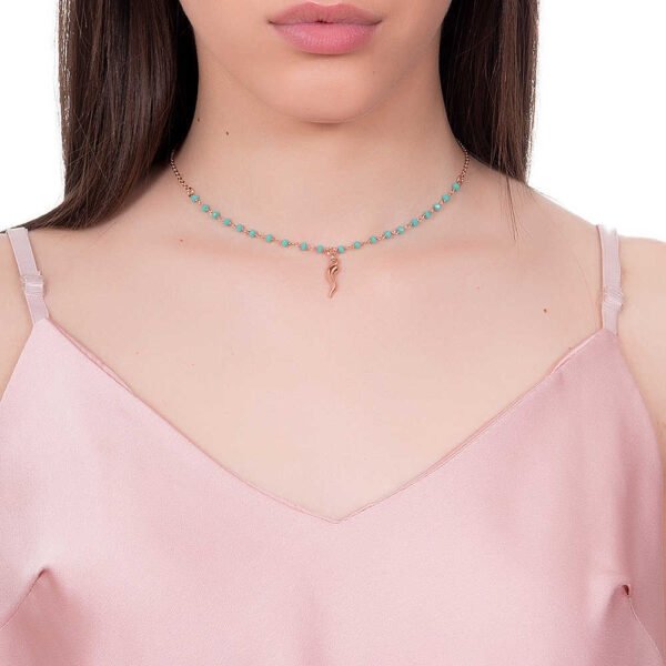 Collana Donna Mya Boccadamo In Bronzo Placcato Oro Rosa Con Cristalli Celesti E Charm A Cornetto