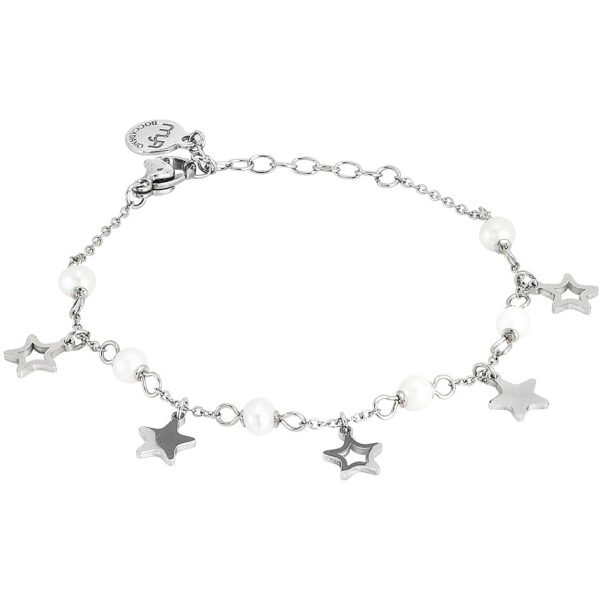 Bracciale Donna Mya Boccadamo In Acciaio Rodiato Con Charm A Stelle E Perle Bianche 3 - Verre Gioielli Bracciale Donna Mya Boccadamo In Acciaio Rodiato Con Charm A Stelle E Perle Bianche