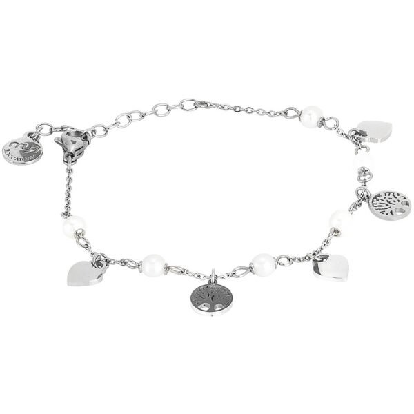 Bracciale Donna Mya Boccadamo In Acciaio Rodiato Con Charm E Perle Bianche 3 - Verre Gioielli Bracciale Donna Mya Boccadamo In Acciaio Rodiato Con Charm E Perle Bianche